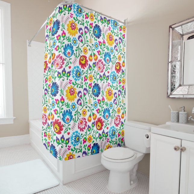 Folk Art Flower Pattern 2 Shower Curtain (In Situ)