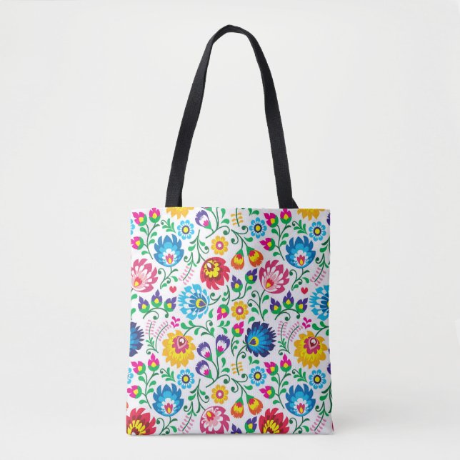 Folk Art Flower Pattern 2 Tote Bag (Front)