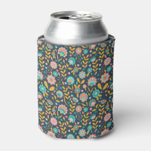 Folk Art Flower Pattern Can Cooler