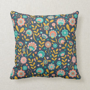Folk Art Flower Pattern Cushion
