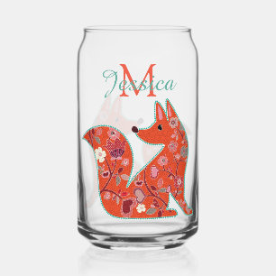 Folk Art Flower Pattern Fox Personalised Can Glass