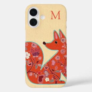 Folk Art Flower Pattern Fox Personalised iPhone 16 Case