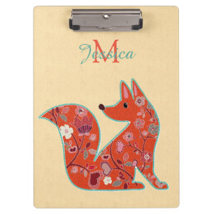Folk Art Flower Pattern Fox Personalised Clipboard