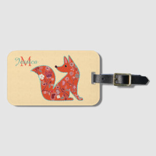 Folk Art Flower Pattern Fox Personalised Luggage Tag