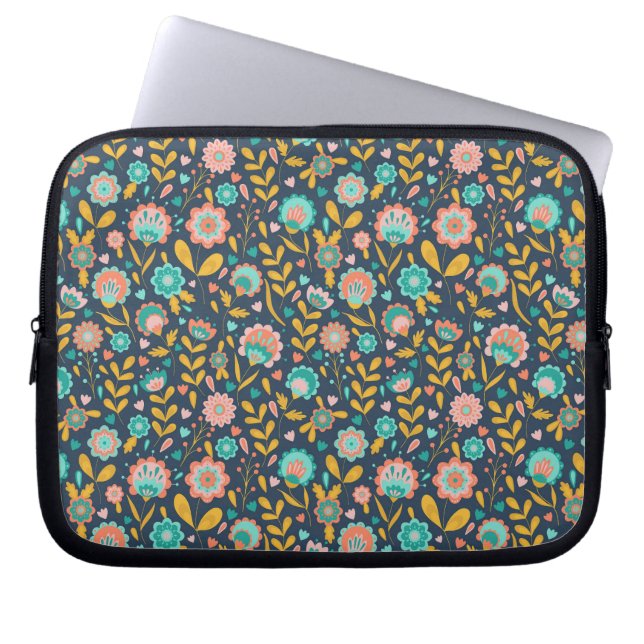 Folk Art Flower Pattern Laptop Sleeve (Front)