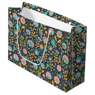 Folk Art Flower Pattern Large Gift Bag
