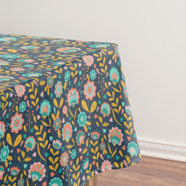 Folk Art Flower Pattern Tablecloth (In Situ)
