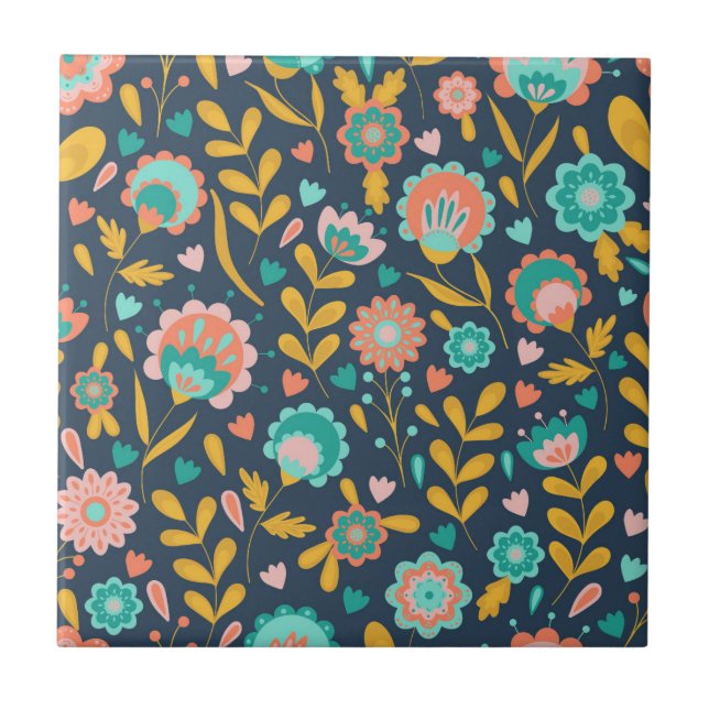Folk Art Flower Pattern Tile (Front)