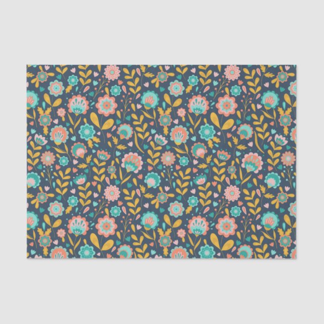Folk Art Flower Pattern Tissue Paper (Front)