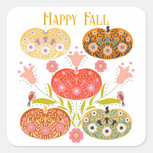 Folk Art Flower Pumpkins Square Sticker