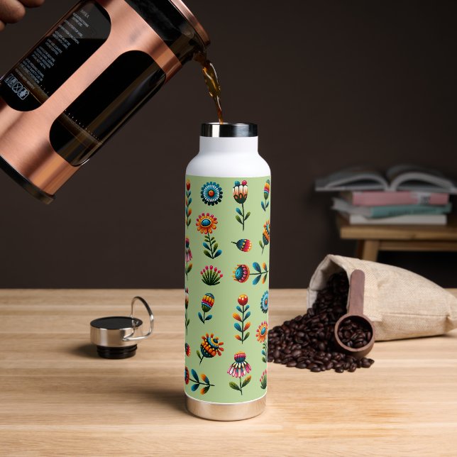 Folk Art Flower Water Bottle (Coffee)