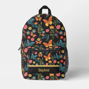 Folk Art Flowers and Butterflies Personalised Printed Backpack