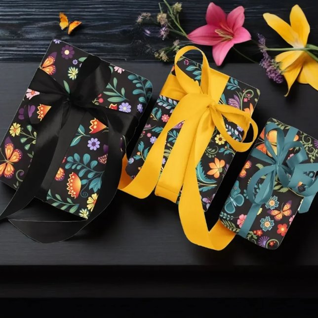 Folk Art Flowers and Butterflies Wrapping Paper Sheet (Creator Uploaded)