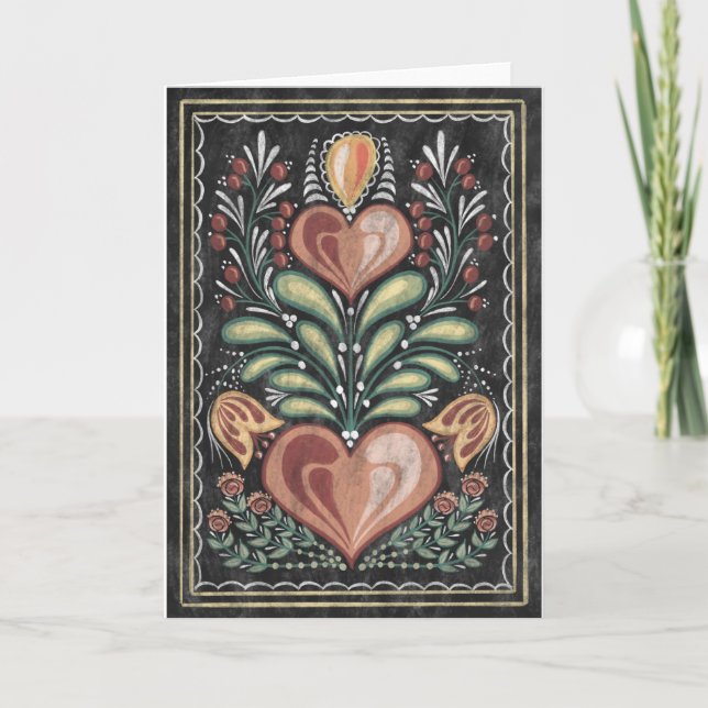 Folk Art flowers and hearts Card (Front)