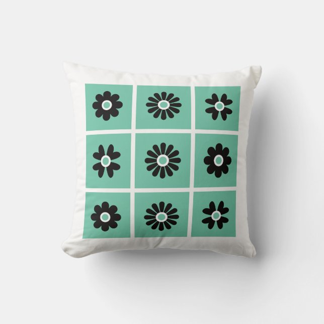 Folk Art Flowers Green & Black Cushion (Front)
