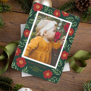Folk Art Flowers Photo Holiday Card