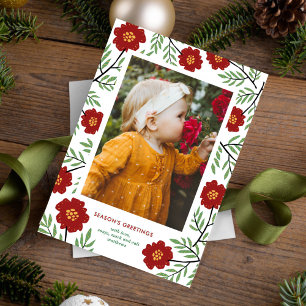 Folk Art Flowers Photo Holiday Card
