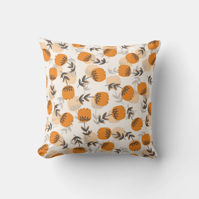 Folk Art Flowers Scandinavian Style Cushion (Front)