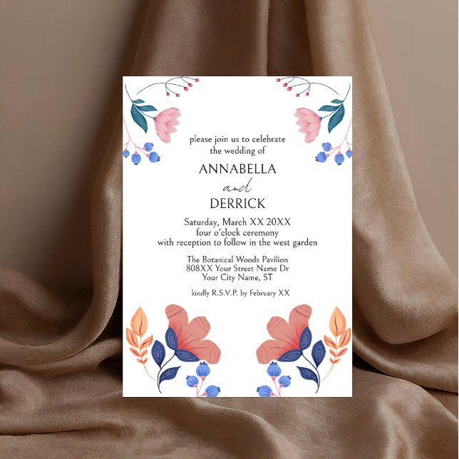 Folk Art Flowers Wedding Invitation (Creator Uploaded)