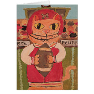 Folk Art Football Cat Painting Unique Fun Design