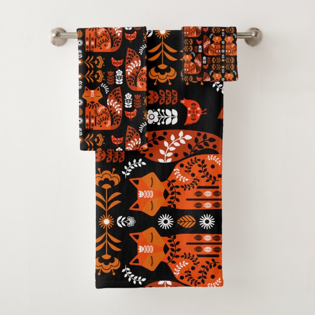 Folk Art Fox And Hen Bath Towel Set (Insitu)