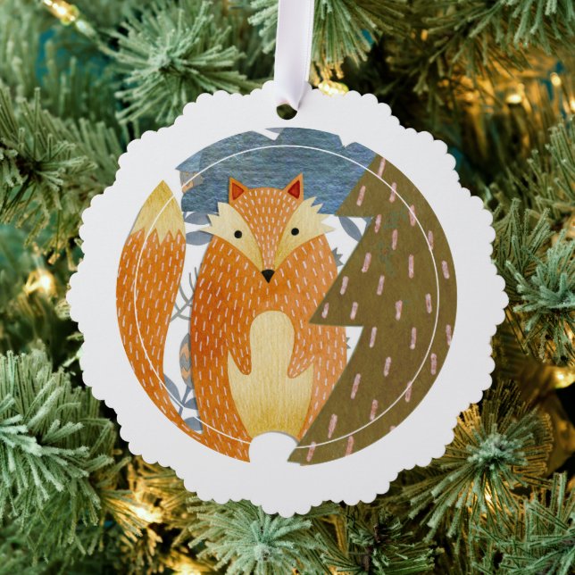Folk Art Fox Christmas Tree Decoration Card (Insitu (Tree))