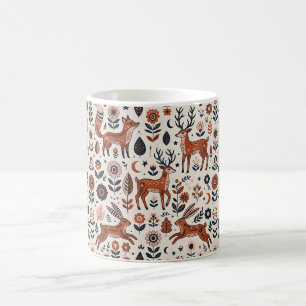 Folk Art Fox Deer Hare Nordic Forest Coffee Mug
