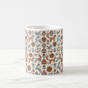 Folk Art Fox Hare Robin Nordic Forest Coffee Mug