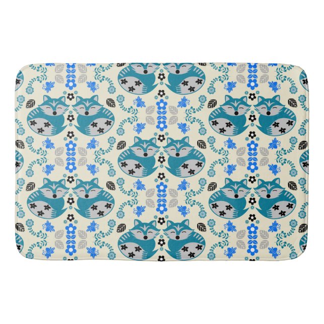 Folk Art Fox Print Decor Bath Mat (Front)