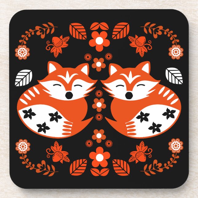 Folk Art Fox Print Decor Coaster (Front)