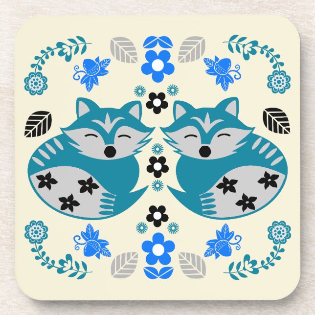 Folk Art Fox Print Decor Coaster (Front)