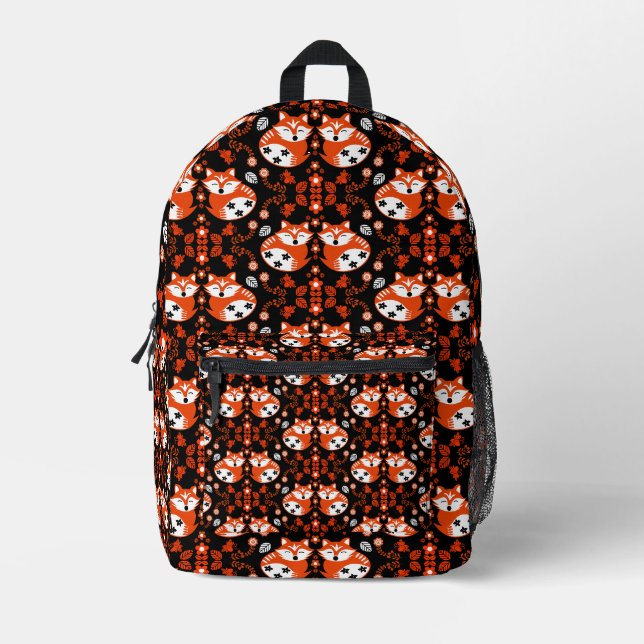 Folk Art Fox Print Decor Printed Backpack (Front)