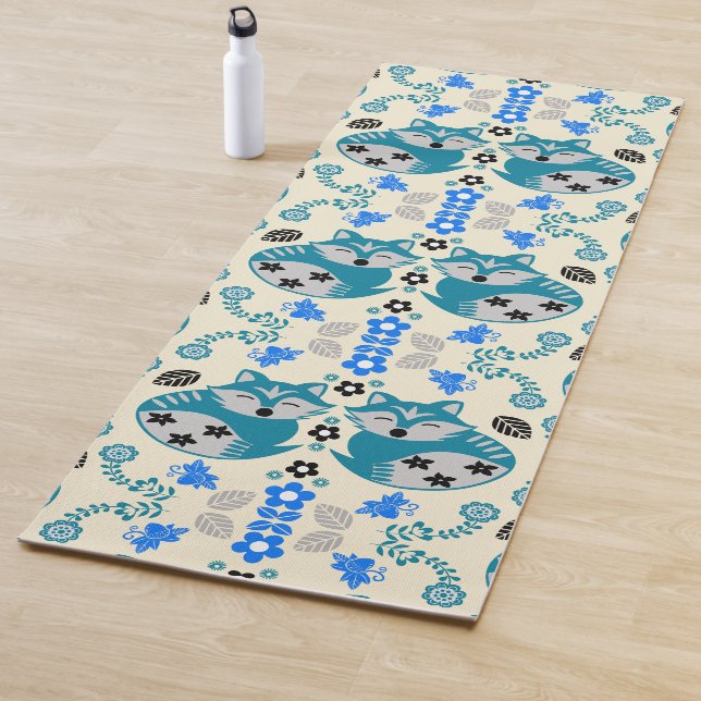 Folk Art Fox Print Decor Yoga Mat (In Situ)