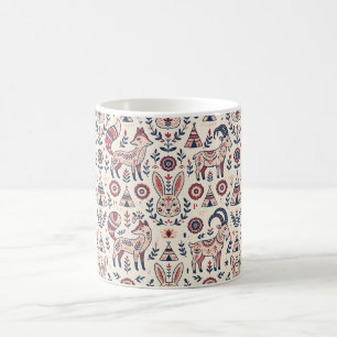 Folk Art Fox Rabbit Goat Nordic Forest Coffee Mug