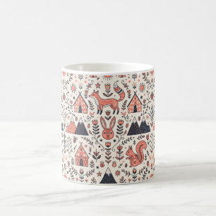 Folk Art Fox Rabbit Nordic Forest Coffee Mug