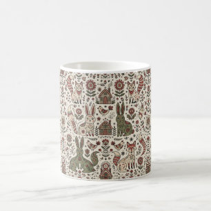 Folk Art Fox Rabbit Robin Forest Coffee Mug