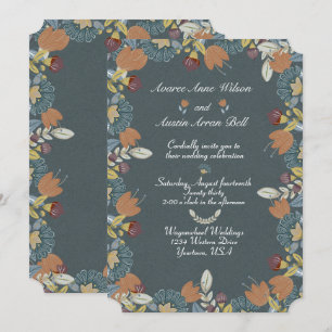 Folk Art Frame in Blue Brown Tan Invitation