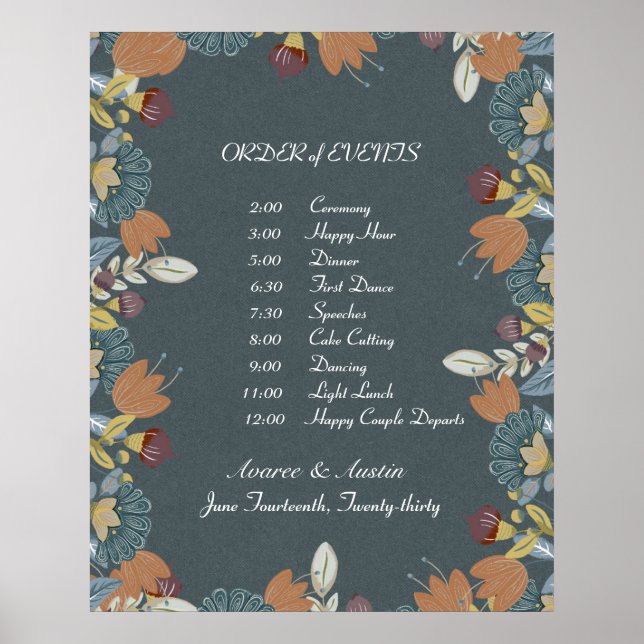 Folk Art Frame in Blue Brown Tan Poster (Front)