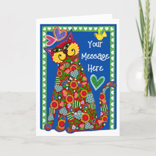 Folk Art From the Cat Folded Valentine Card