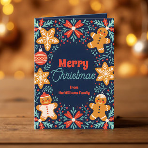 Folk Art Gingerbread & Snowflake Christmas Holiday Card