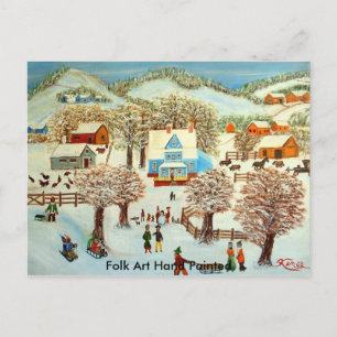 Folk Art Hand Painted Postcard