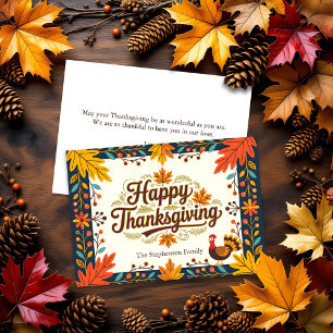 Folk Art Harvest Autumn Leaves Happy Thanksgiving  Card