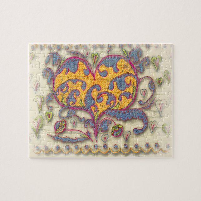 Folk Art Heart with leaves and flowers Jigsaw Puzzle (Horizontal)
