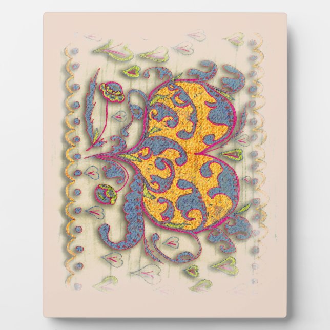 Folk Art Heart with leaves and flowers Plaque (Front)