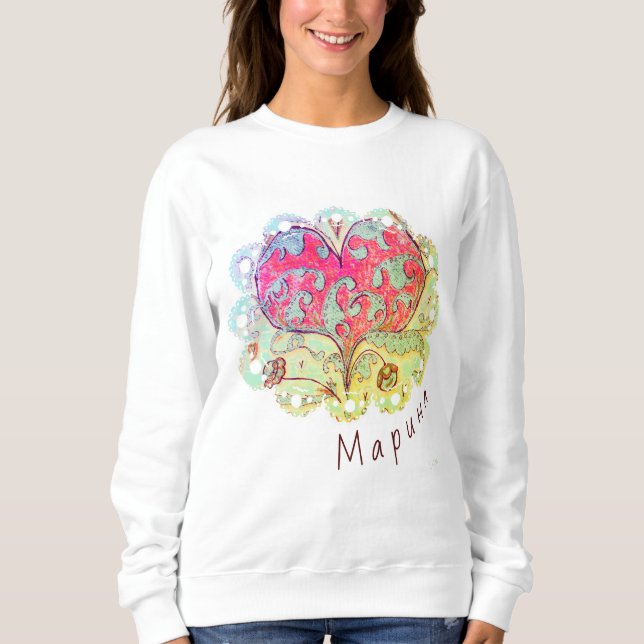 Folk Art Heart with leaves, flowers & name Sweatshirt (Front)