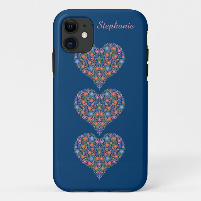 Folk Art Hearts, Deep Blue iPhone 5 Case-Mate Case (Back)