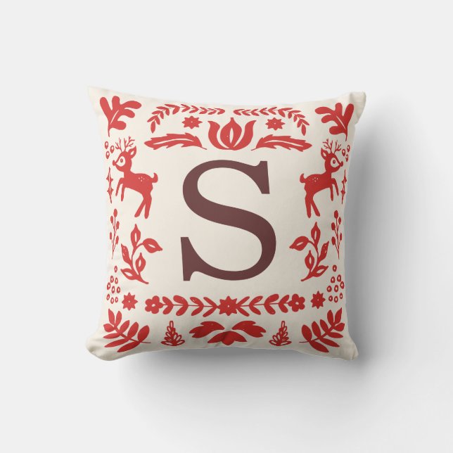 Folk Art Holiday Monogram Pillow (Front)