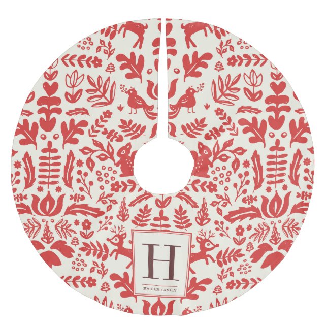 Folk Art Holiday Monogram Tree Skirt (Front)