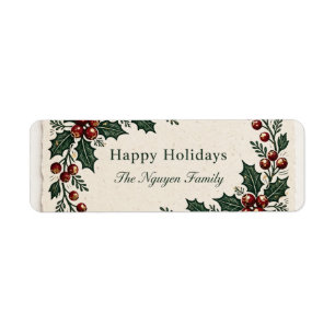 Folk-Art Holly Return Address Labels