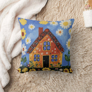 Folk Art House Pillow Cover Rustic Cottage Decor